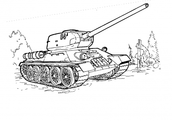 T-34 Tank coloring page image