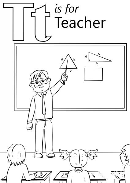 T is for Teacher coloring page image
