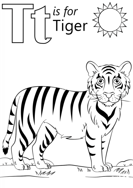 T is for Tiger coloring page image
