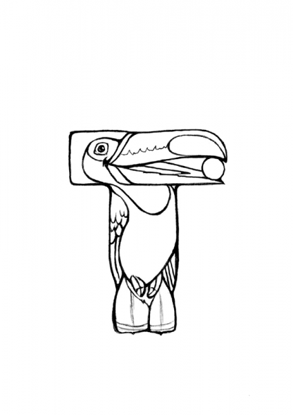 T is for Toucan coloring page image