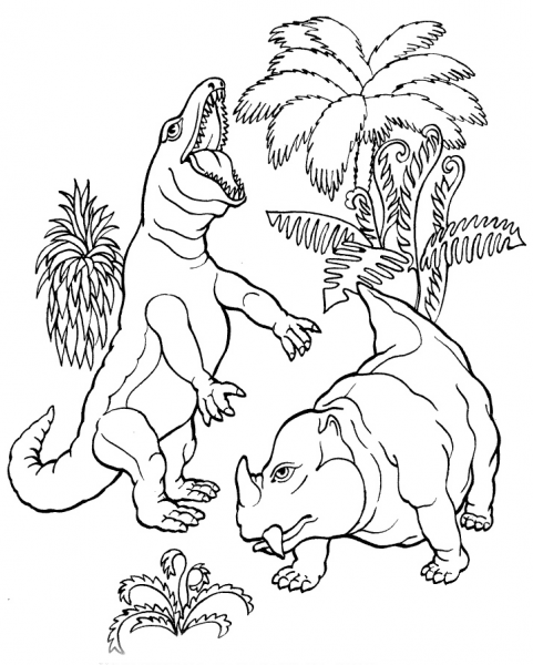 T. Rex vs. Dicynodont Dinosaur coloring page image
