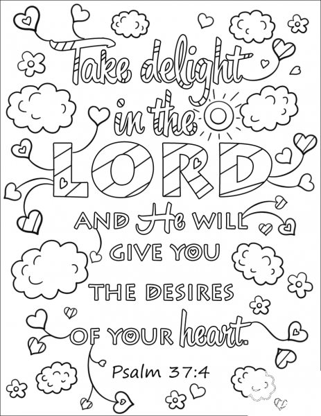 Take Delight in the Lord and He Will Give You the Desires of Your Heart coloring page image