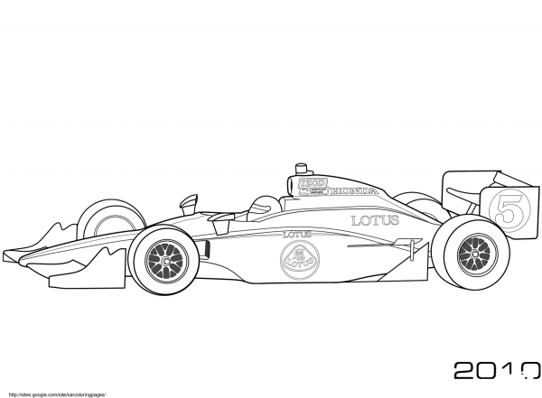 Takuma Sato Lotus 2010 Indy Car coloring page image