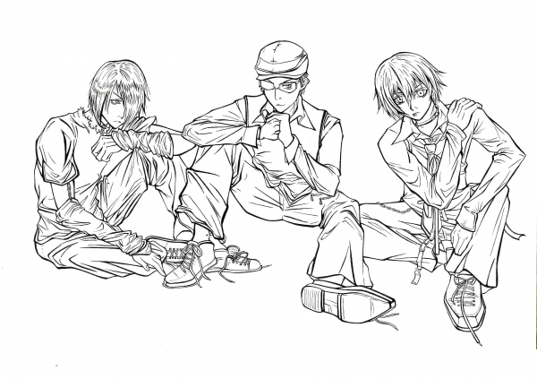 Tarras Doberg, Xing Bairong and Tasha Godspel from Manhwa Witch Hunter coloring page image