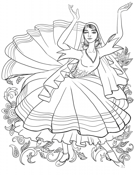 Tatar Girl Dancing coloring page image