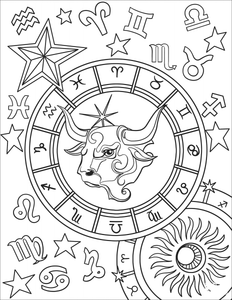 Taurus Zodiac Sign coloring page image