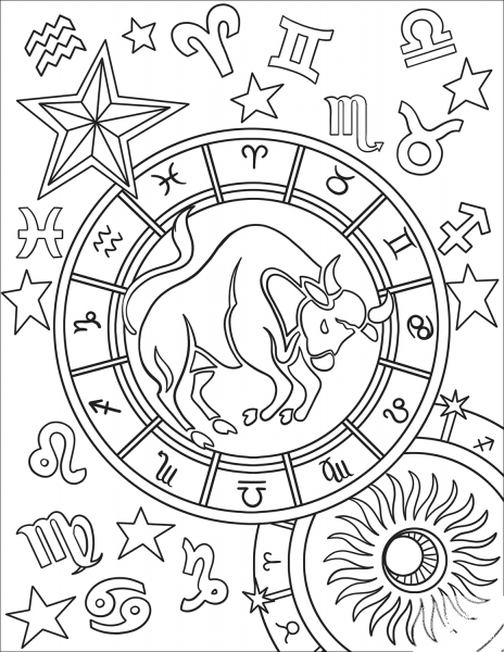 Taurus Zodiac Sign coloring page image