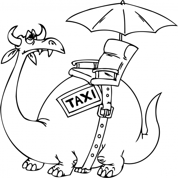 Taxi Dragon coloring page image