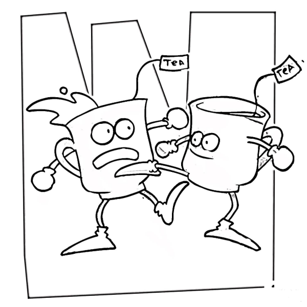 Tea Cup kickboxing coloring page image