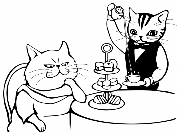 Tea Time for Cats coloring page image
