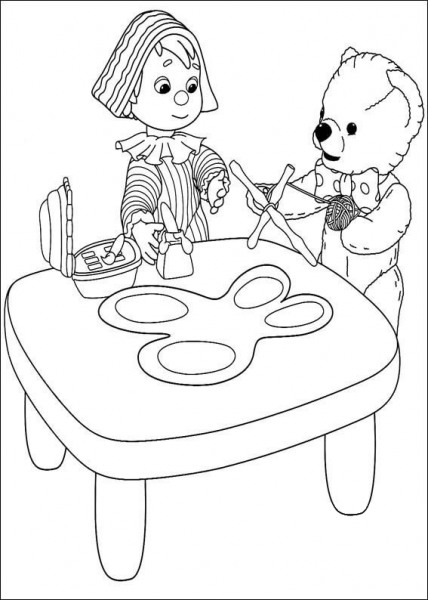 Teddy and Andy Pandy are playing coloring page image