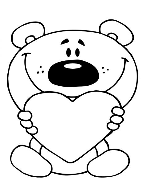 Teddy Bear Holding a Red Heart coloring page image