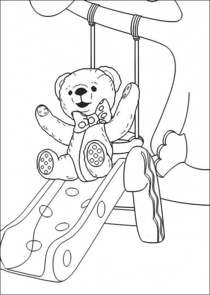 Teddy Bear in the playground coloring page image