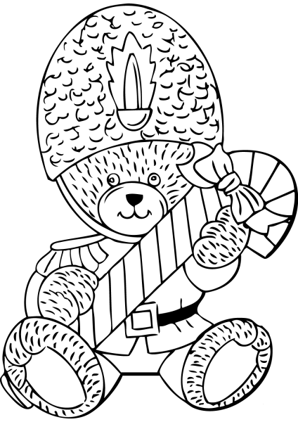Teddy Bear with Candy Cane coloring page image