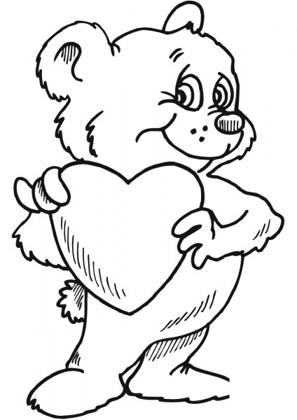 Teddy Bear with Heart coloring page image