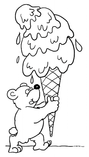 Teddy Bear With Ice Cream  coloring page image
