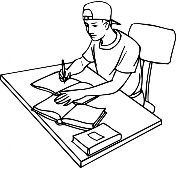 Teenager Student Studying with Books coloring page image