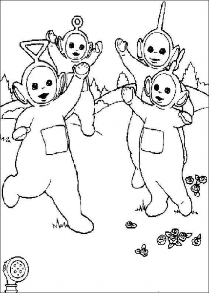 Teletubbies are Happy Together  coloring page image
