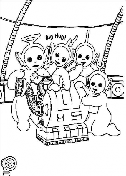 Teletubbies with their Vacuum Cleaner coloring page image