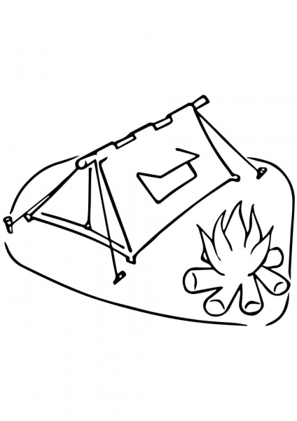Tent and Campfire  coloring page image