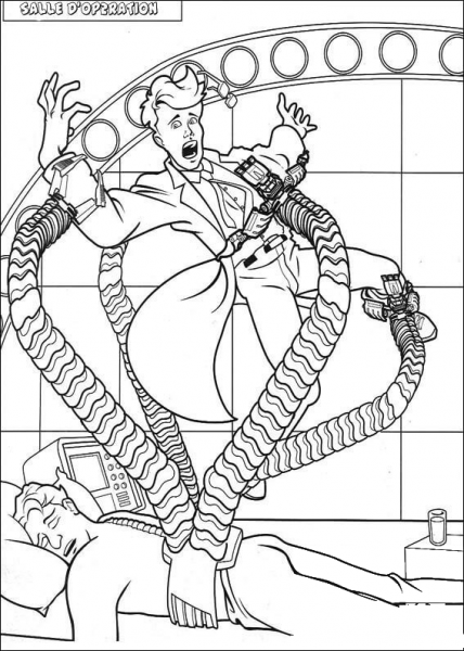 Tentacles of Doctor Octopus in action coloring page image
