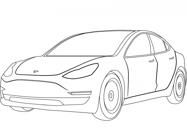 Tesla Model 3 coloring page image