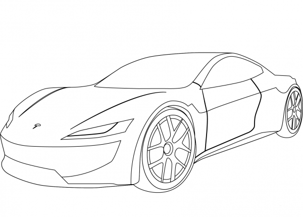 Tesla Roadster coloring page image