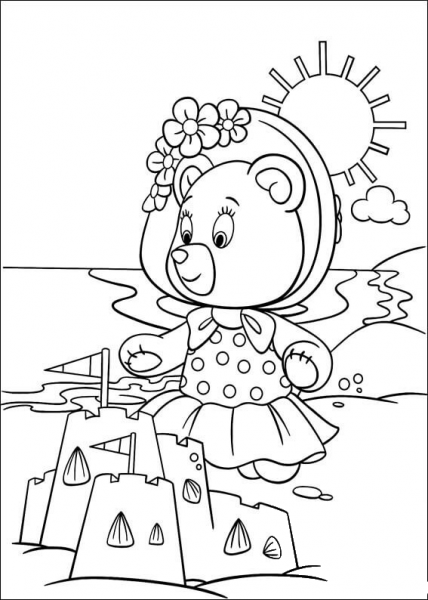 Tessie Bear Builds a Sand Castle  coloring page image