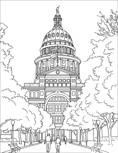 Texas State Capital coloring page image