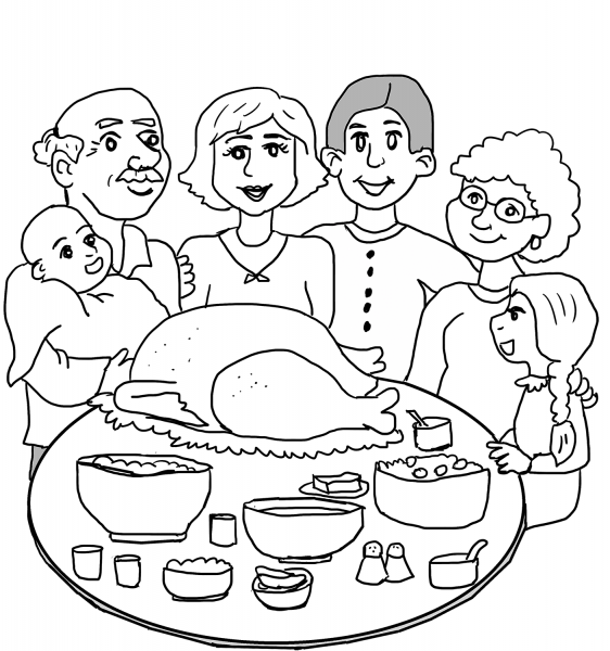 Thanksgiving Family Dinner  coloring page image