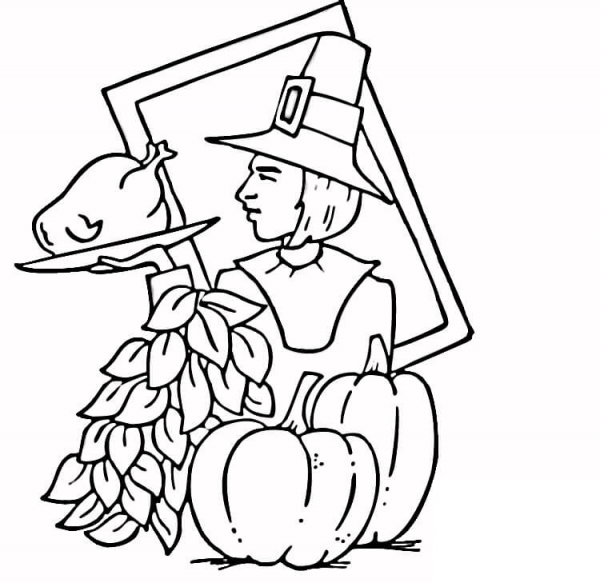 Thanksgiving Pilgrim  coloring page image