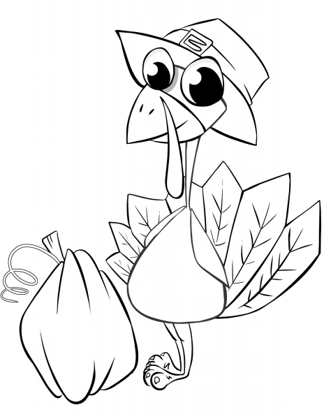 Thanksgiving Turkey with Pumpkin coloring page image