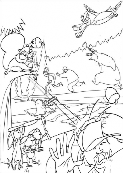 The Animal Chase Away The Hunter  coloring page image