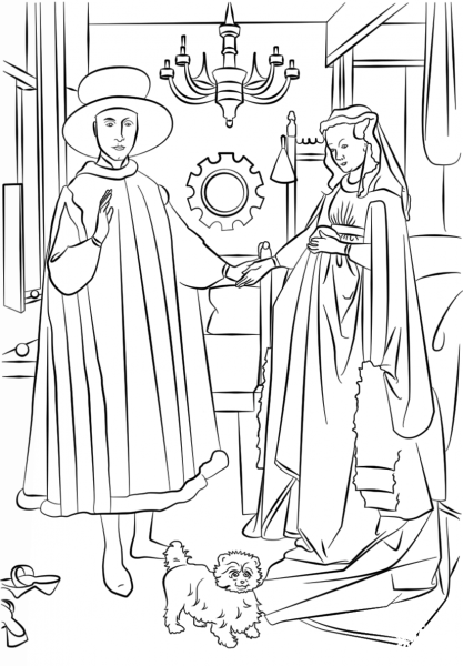 The Arnolfini Portrait by Jan Van Eyck coloring page image