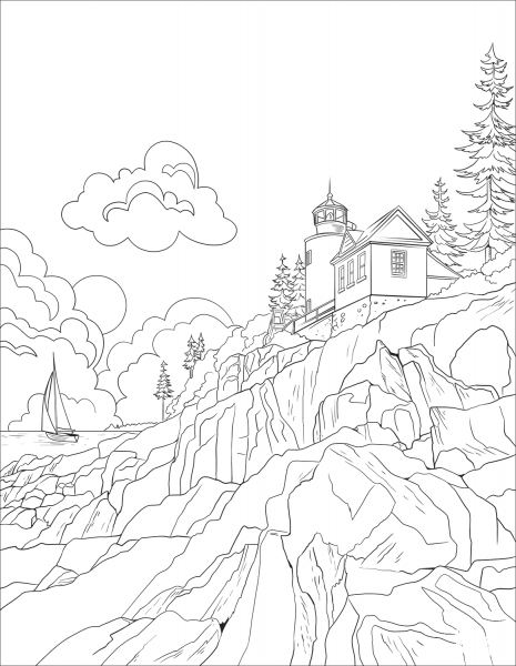 The Bass Harbor Head Lighthouse coloring page image