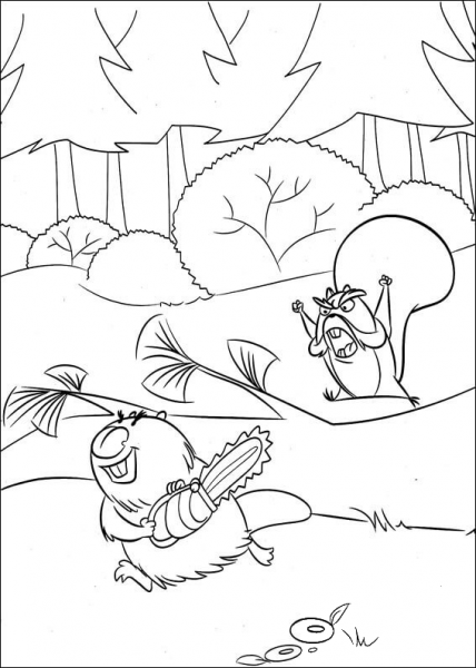 The beaver with a chainsaw coloring page image