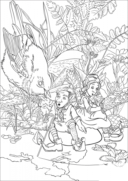 The Bird Tells Leprechauns That It is Time to Fly South coloring page image