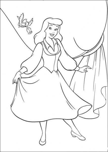 The Bird Wants To Give A Rose For Cinderella  coloring page image