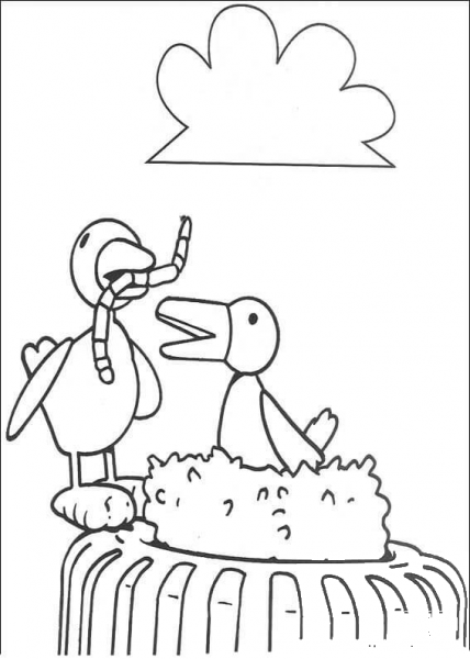 The Birds Eat Worm  coloring page image