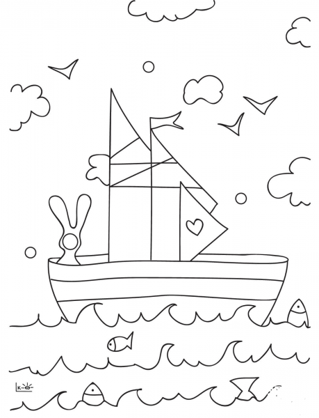The Boat with Rabbit coloring page image