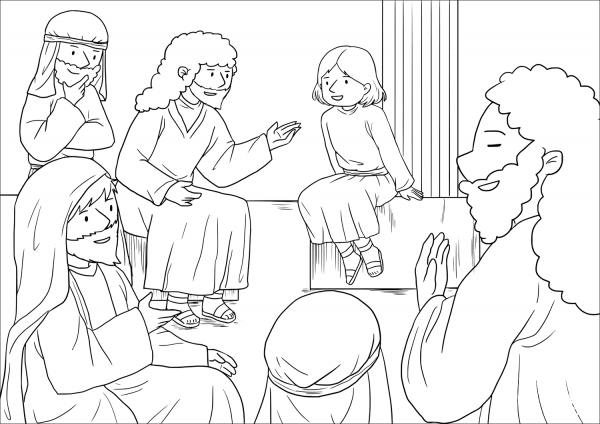 The Boy Jesus at the Temple (Luke 2:40-52) coloring page image