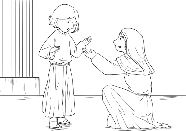 The Boy Jesus at the Temple (Luke 2:40-52) coloring page image