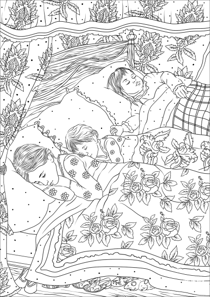 The Children sleeping in Their Beds coloring page image