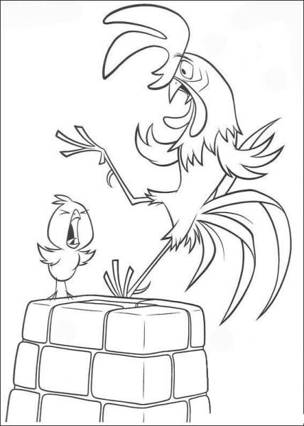The Cock And a chicken coloring page image