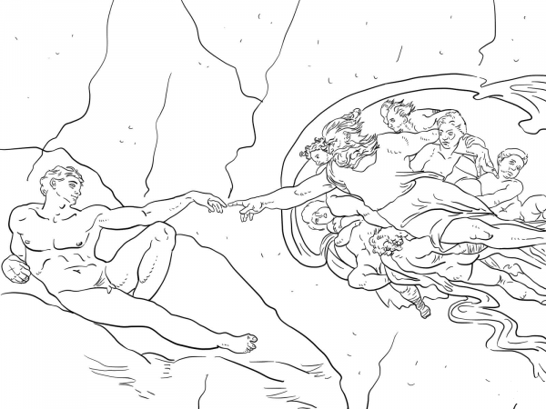 The Creation of Adam coloring page image