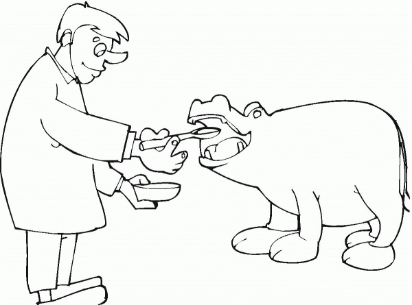 The Doctor Gives Hippopotamus Medicine coloring page image