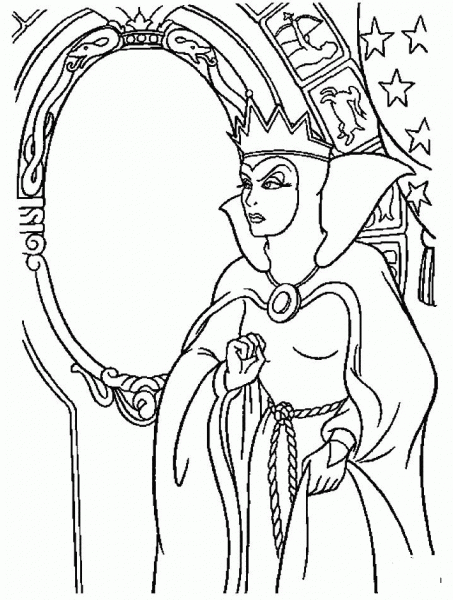 The Evil Queen and the Magic Mirror coloring page image