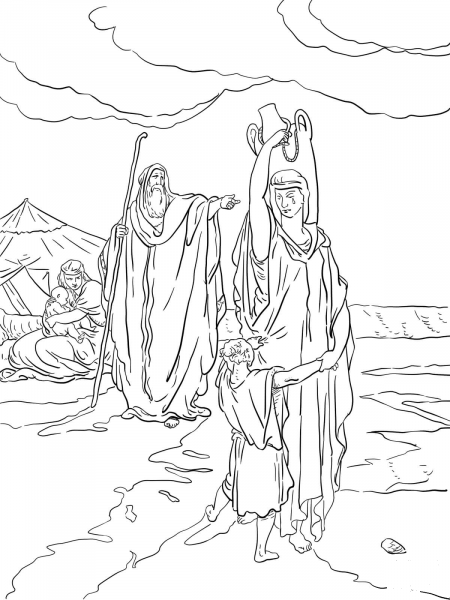 The Expulsion of Hagar and Ishmael coloring page image