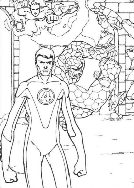 The Fantastic Four Are Fighting  coloring page image