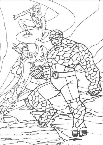 The Fantastic Four Are Running Together  coloring page image